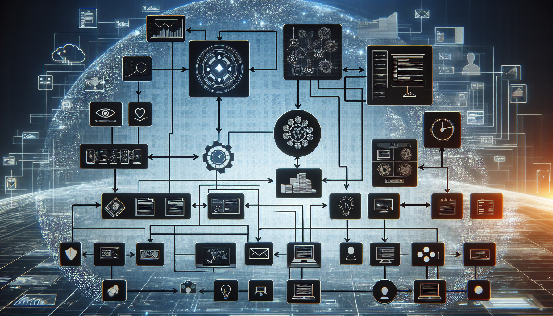 diagrama de flujo informático mostrando la combinación de diferentes fuentes de datos en un solo sistema centralizado