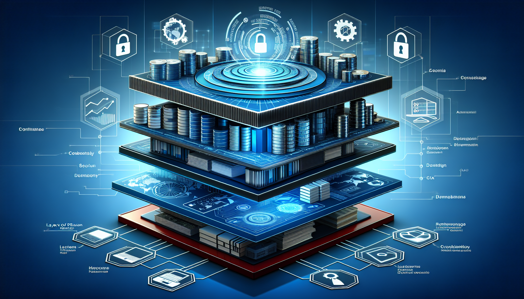 gráfico técnico mostrando capas de seguridad sobre datos integrados