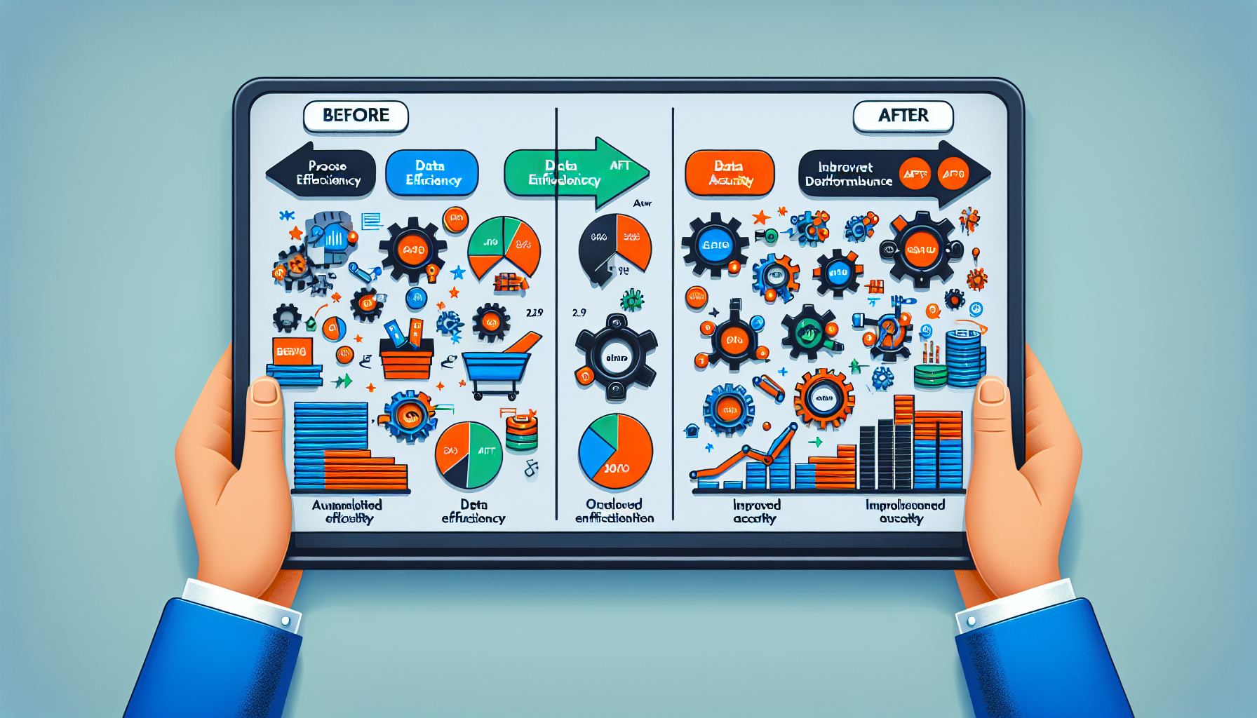 Un gráfico comparativo antes y después de la implementación de estrategia de calidad de datos en una empresa manufacturera