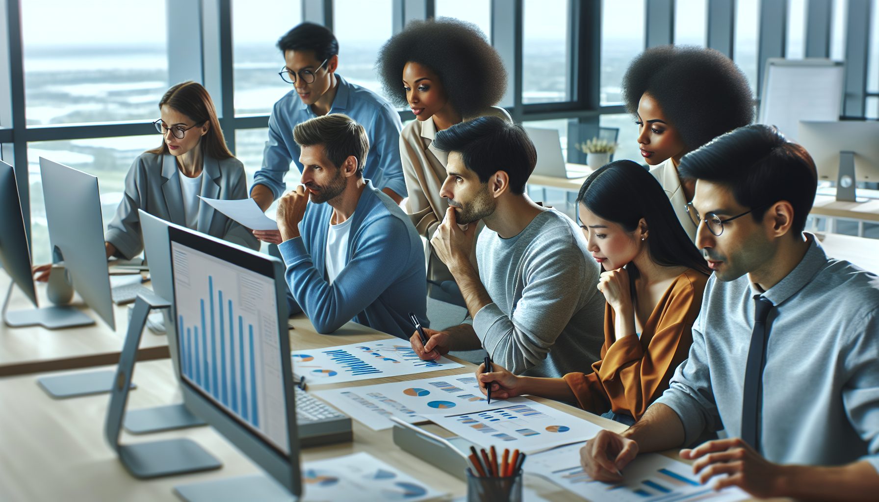Imagen de un equipo de data analytics trabajando en una oficina moderna