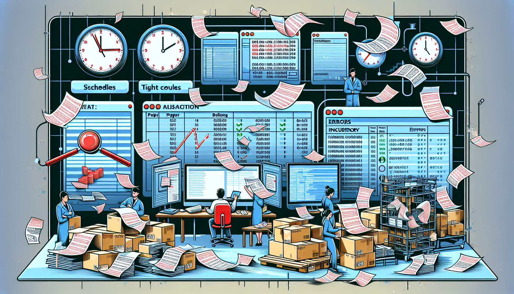 Imagen que muestre el impacto de los errores de datos en la operación diaria de una empresa, con ejemplos de diferentes industrias.