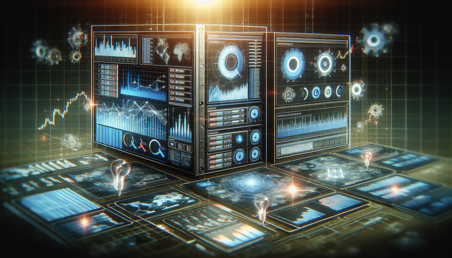 Monitoreo en tiempo real de datos de servidores VPS, pantalla repleta de gráficos dinámicos y estadísticas, en un marco moder Monitoreo en tiempo real de datos de servidores VPS, pantalla repleta de gráficos dinámicos y estadísticas, en un marco moder